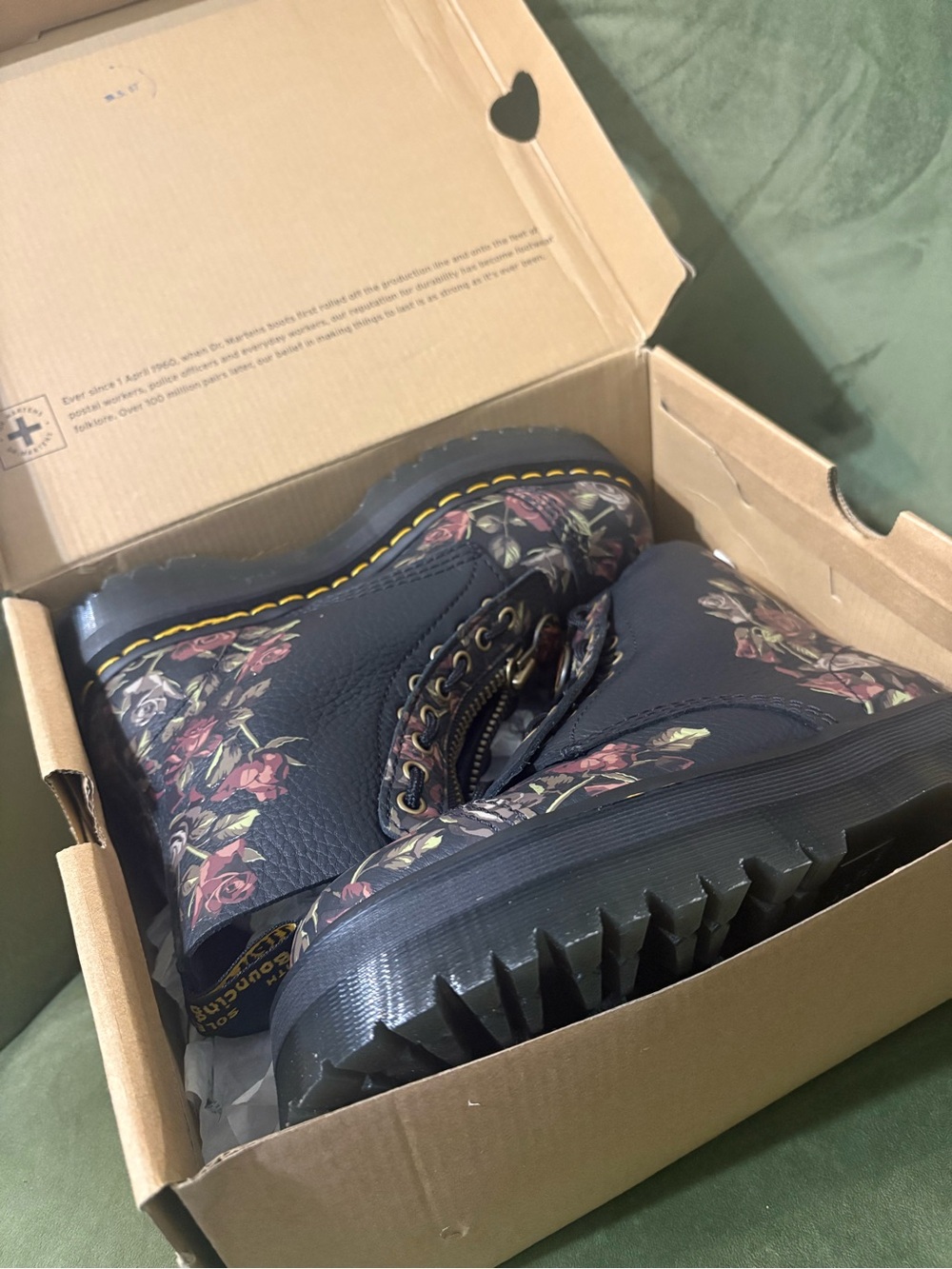 Dr. Martens Black Floral Platform Zip Lace-Up Boot - Picture 7 of 11